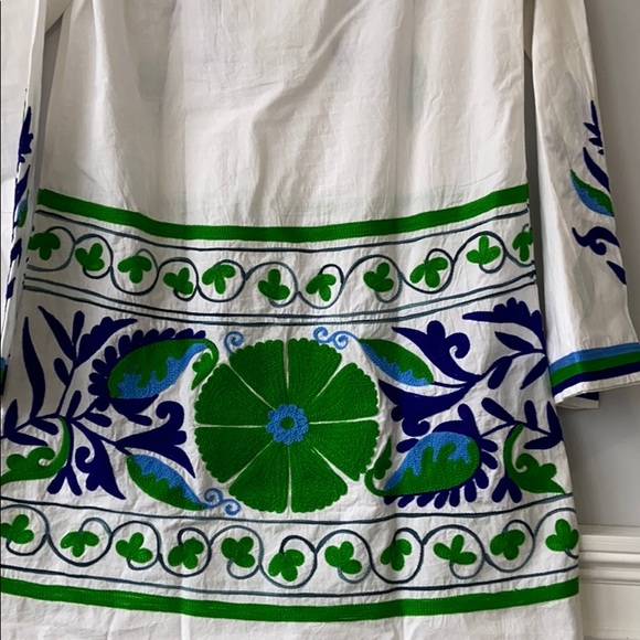 Boho Handmade Mini Dress Embroidered S/M 100%cotton Kelly Green/Blue Retail $208 - Picture 11 of 14